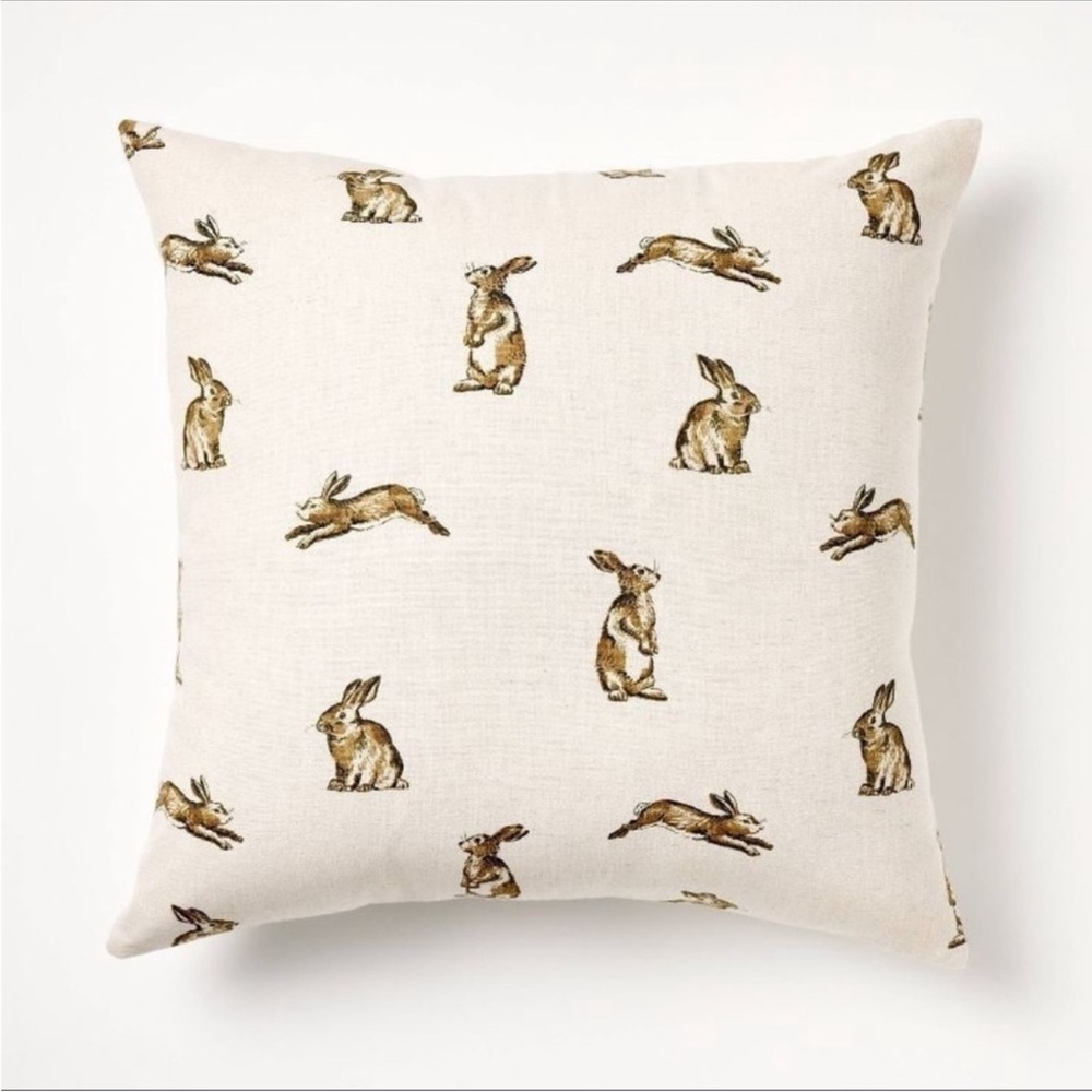 Oversized Printed Bunny Square Throw Pillow Linen/Brown - Threshold Studio McGee